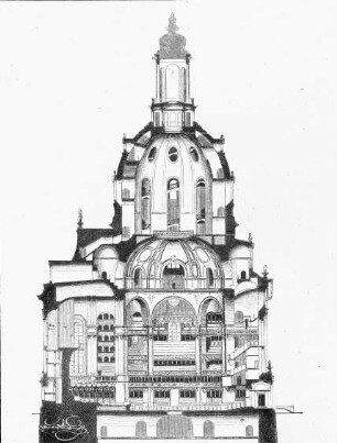 Dresden, Frauenkirche, Längsschnitt; Bähr, George; Fehre, Johann Gottfried