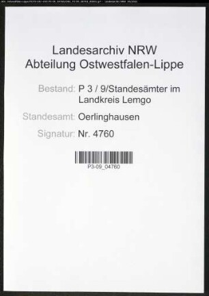 Heiratsregister Standesamt Oerlinghausen