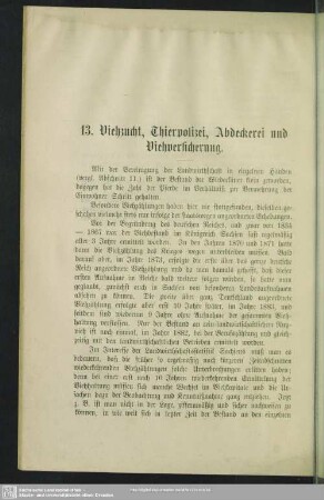 13. Viehzucht, Thierpolizei, Abdeckerei und Viehversicherung