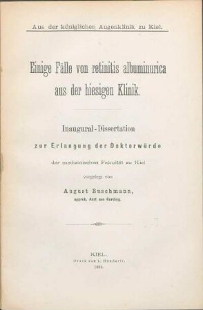 Einige Fälle von retinitis albuminurica aus der hiesigen Klinik