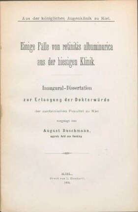 Einige Fälle von retinitis albuminurica aus der hiesigen Klinik