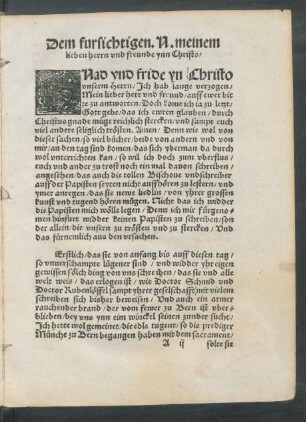 Dem fursichtigen. N. meinem lieben herrn und freunde ynn Christo ...
