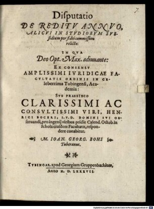 Disp. de reditu annuo, alicui in studiorum subsidium per fideicommissum relicto