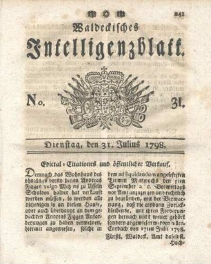 No. 31, Dienstag, den 31. Julius 1798