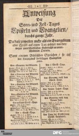 Anweisung Der Sonn- und Fest-Tages Episteln und Evangelien/ durchs gantze Jahr.