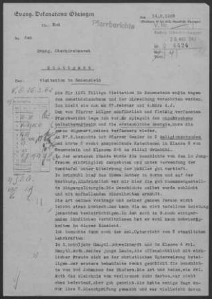 Neuenstein mit Grünbühl, Kleinhirschbach, Obereppach, Obersöllbach und Hohrain-Pfaffenweiler: Visitationsbericht mit Pfarrbericht 1962