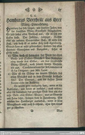 §. 6. Hamburgs Vortheile aus ihrer Münz-Einrichtung