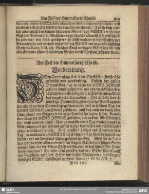 Am Fest der Himmelfarth Christi