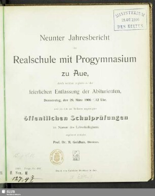 9.1905/06(1906): Jahresbericht