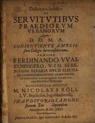 Dissertatio iuridica de servitutibus praediorum urbanorum