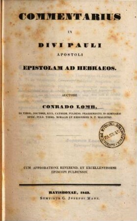 Commentarius in Divi Pauli Apostoli Epistolam ad Hebraeos