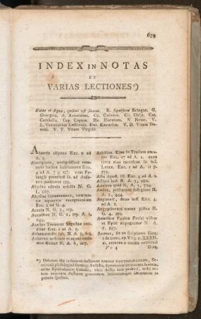 Index In Notas Et Varias Lectiones
