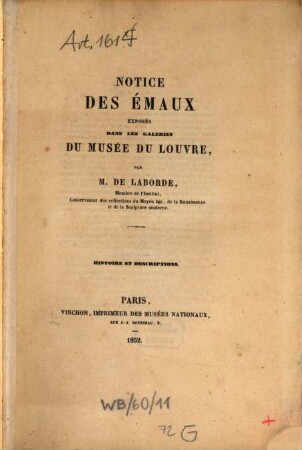 Notice des émaux exposés dans les galéries du Musée du Louvre, 1