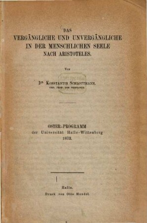 Oster-Programm der Königl.-Vereinigten Friedrichs-Universität, 1873