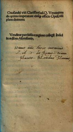 Onosandri viri clarissimi ad Q. Verannium de optimo imperatore eiusque officio Opusculu[m] plane divinum
