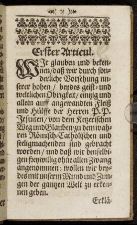 Erster Articul. - Fünffter Articul.