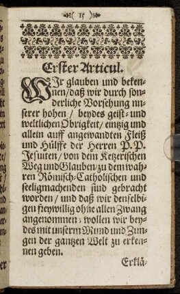 Erster Articul. - Fünffter Articul.