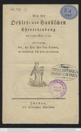 Bey der Oehler- und Hansischen Eheverbindung am 22sten May 1792