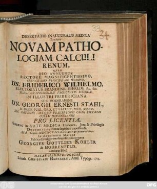 Dissertatio Inauguralis Medica Tradens Novam Pathologiam Calculi Renum