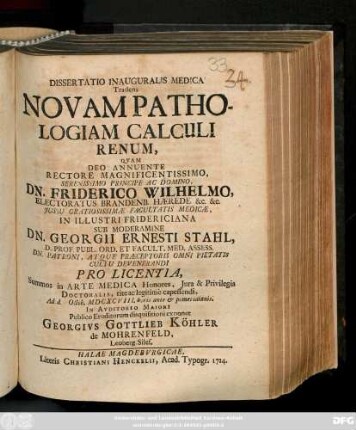 Dissertatio Inauguralis Medica Tradens Novam Pathologiam Calculi Renum