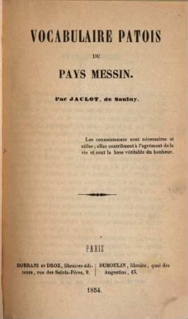 Vocabulaire patois du pays Messin