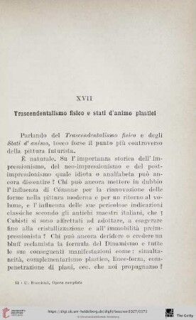 XVII Transcendentalismo fisico e stati d'animo plastici