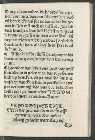 Tzo Vesper tzit. Wie der Heer van dem cruitz affgenommen ... wart. Ca. xvii.