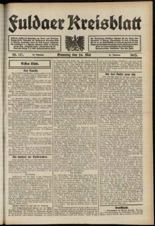 Erste Ausgabe vom Samstag, den 24. Mai 1913.