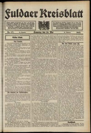 Erste Ausgabe vom Samstag, den 24. Mai 1913.