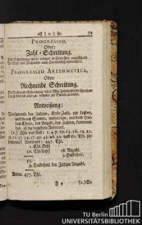 Progressio Arithmetica, Oder: Rechnende Schreitung.