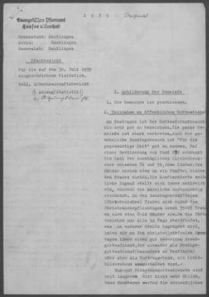 Hausen/Lauchert: Pfarrbericht 1939
