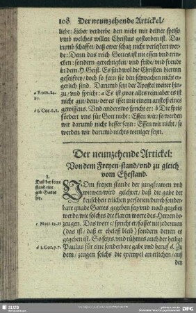 Der neunzehende Artickel: Von dem Freyen-stand, und zu gleich vom Ehestand