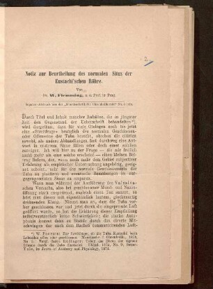 Notiz zur Beurtheilung des normalen Situs der Eustachi'schen Röhre