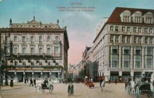 Leipzig: Eingang zur Grimmaischen Straße (Café Français und Königsbau)