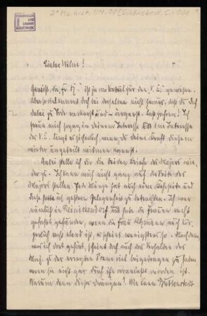 Brief von Carl Schönebeck an Wilhelm Schwaner