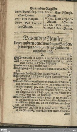 Das andere Register derer andern denckwürdigen Sachen, so in diesen geistlichen Ergötzlichkeiten enthalten sind