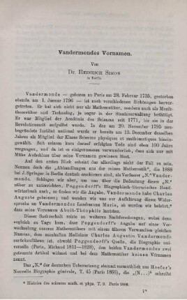 Vandermondes Vornamen.