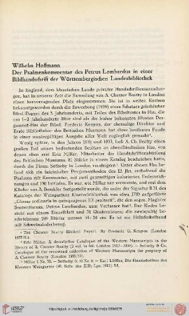 Neue Folge 1939: Der Psalmenkommentar des Petrus Lombardus in einer Bildhandschrift der Württembergischen Landesbibliothek