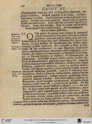 Caput XV: Numismatum veterum usus in Republica literaria, imprimis in historia