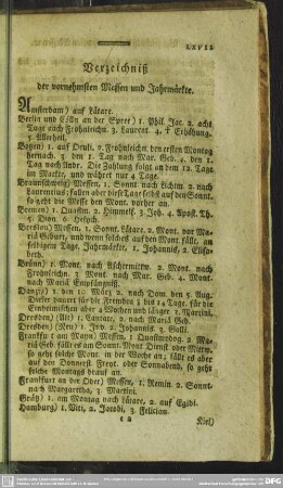 Verzeichniß der vornehmsten Messen und Jahrmärkte