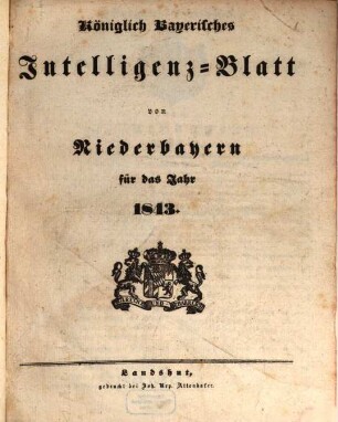 Königlich Bayerisches Intelligenzblatt von Niederbayern. 1843