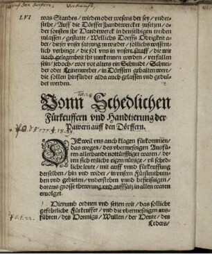 Vonn Schedlichen Fürkeuffern und Handtierung der Pawern auff den Dörffern