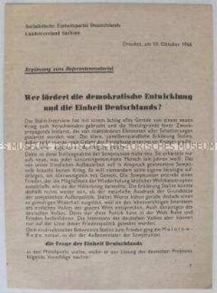 Schulungsmaterial der SED für Refenrenten zum Thema "deutsche Einheit"