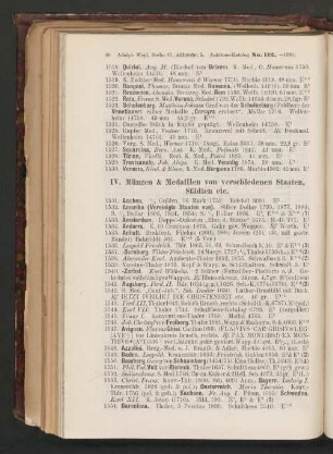 IV. Münzen &Medaillen von verschiedenen Staaten, Städten etc.