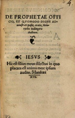 De Prophetae officio ... Oratio