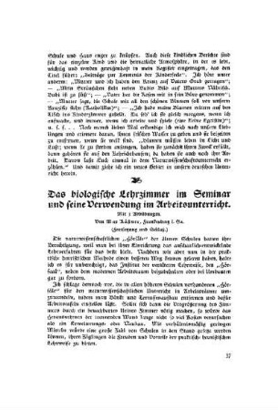 Das biologische Lehrzimmer im Seminar und seine Verwendung im Arbeitsunterricht : (Fortsetzung und Schluß)