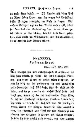 No. LXXXVI. Forster an Heyne