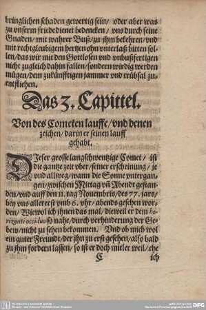 Das 3. Capittel. Von des Cometen lauffe/und denen zeichen/darin er seinen lauff gehabet.