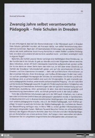 Zwanzig Jahre selbst verantwortete Pädagogik - freie Schulen in Dresden