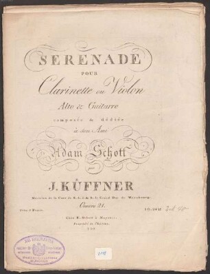 Serenade pour clarinette ou violon, alto & guitarre : oeuvre 21